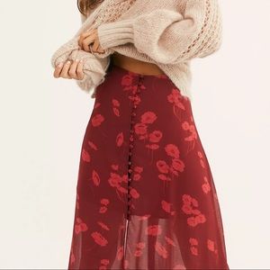 Free People Red Floral Midi Skirt
